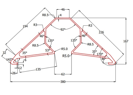 6063T6 Aluminum Clamp Fix W Rail Solar Bracket Extrusion Profile 380mm Width